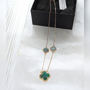 Rachel Zoe Three Clover Alhambra Necklace in 18K GP Silver & Malachite NWT